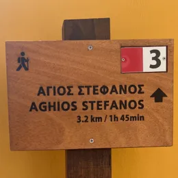 Ξύλινες πινακίδες με προορισμούς και αποστάσεις
